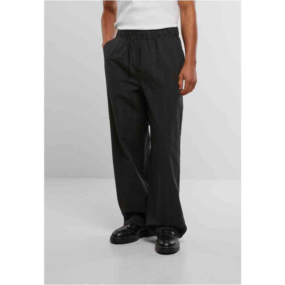 Urban Classics - Loose Seersucker Hose gerades bein - Schwarz